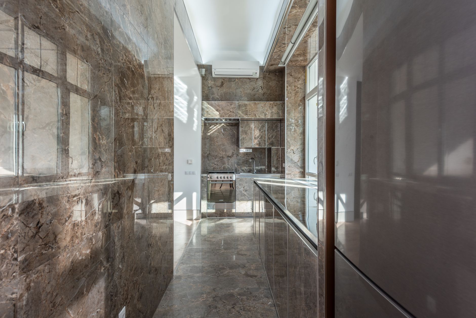 Refined marble kitchen interior
