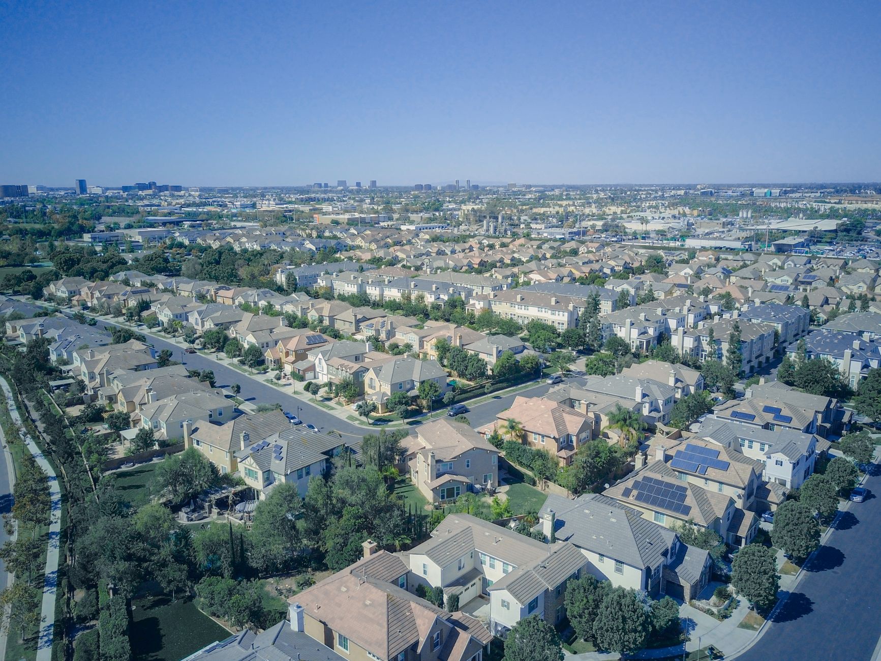 Aerial view of a Northern California residential landscape