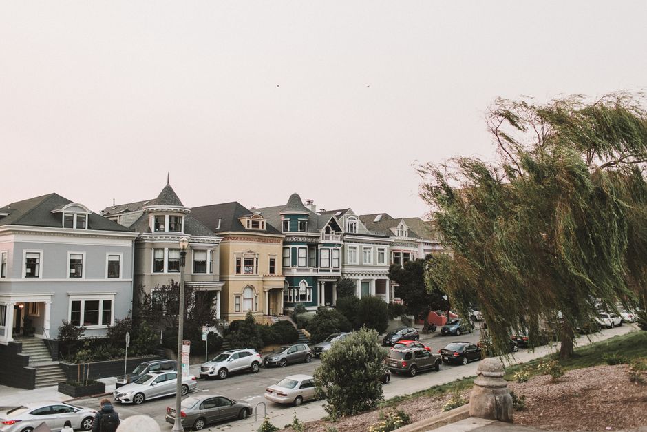 Victorian homes along a San Francisco residential street