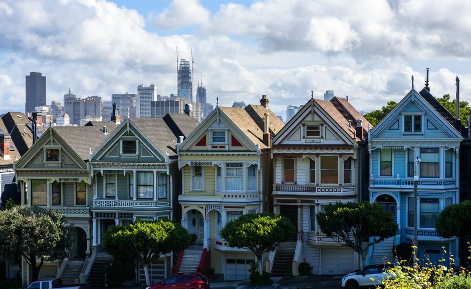 Painted Ladies with San Francisco skyline beyond