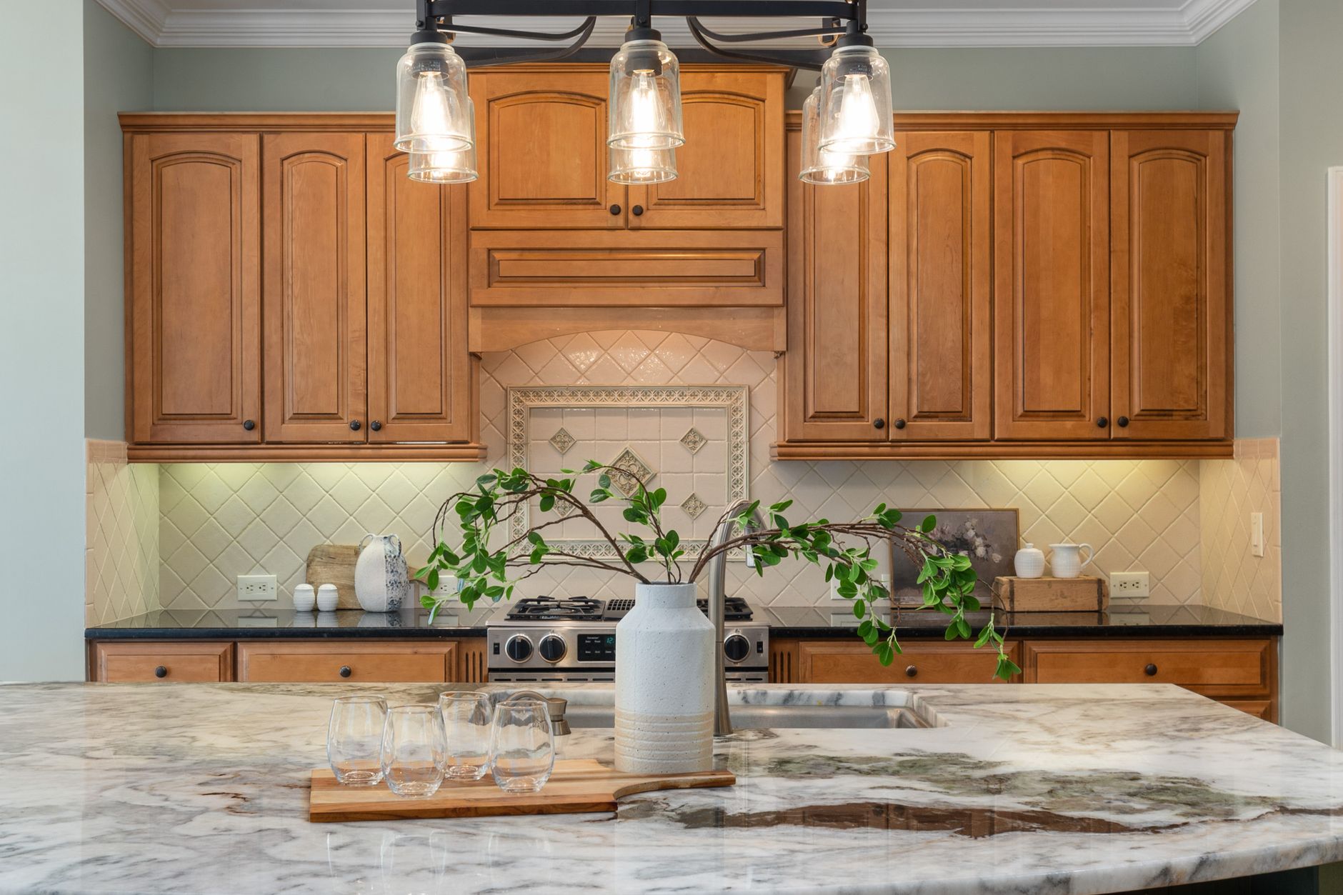Warm, finely detailed residential kitchen