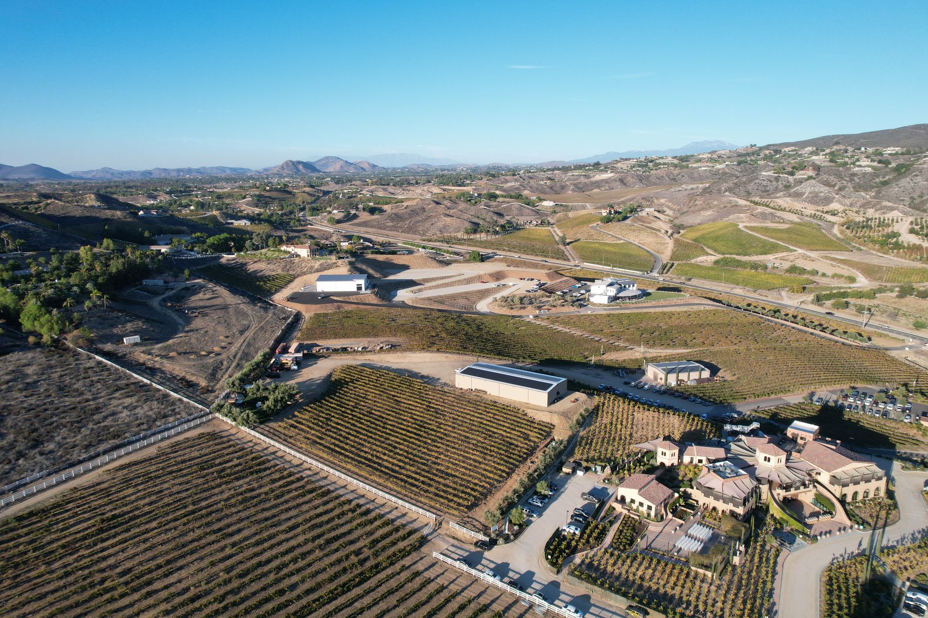 Aerial view of Temecula vineyards and countryside