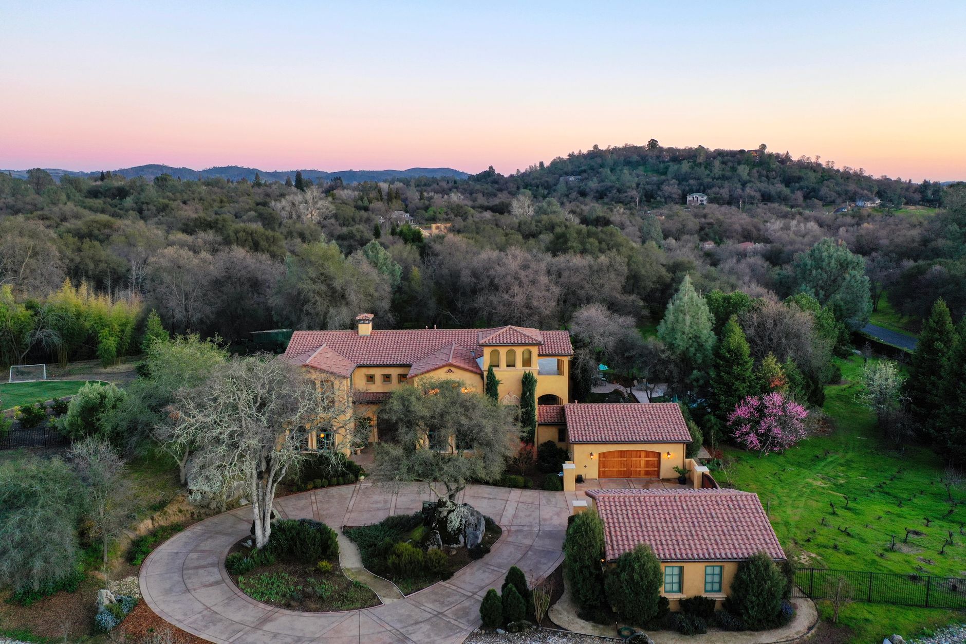 Hillside Southern California villa at sunset
