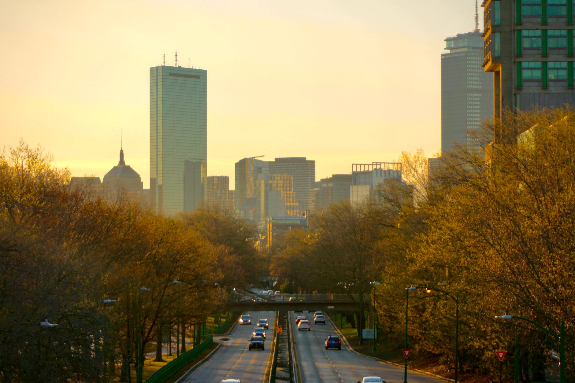 Boston skyline at sunset