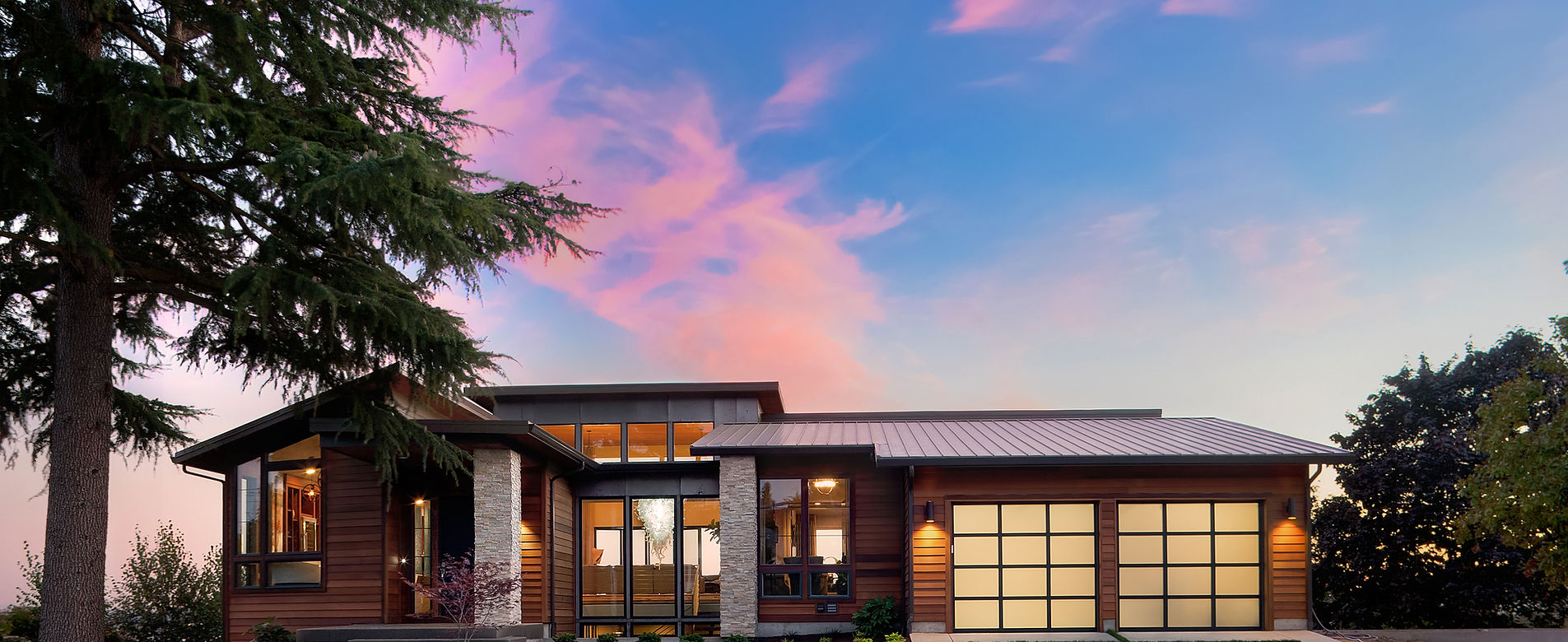 Contemporary North Idaho home at sunset