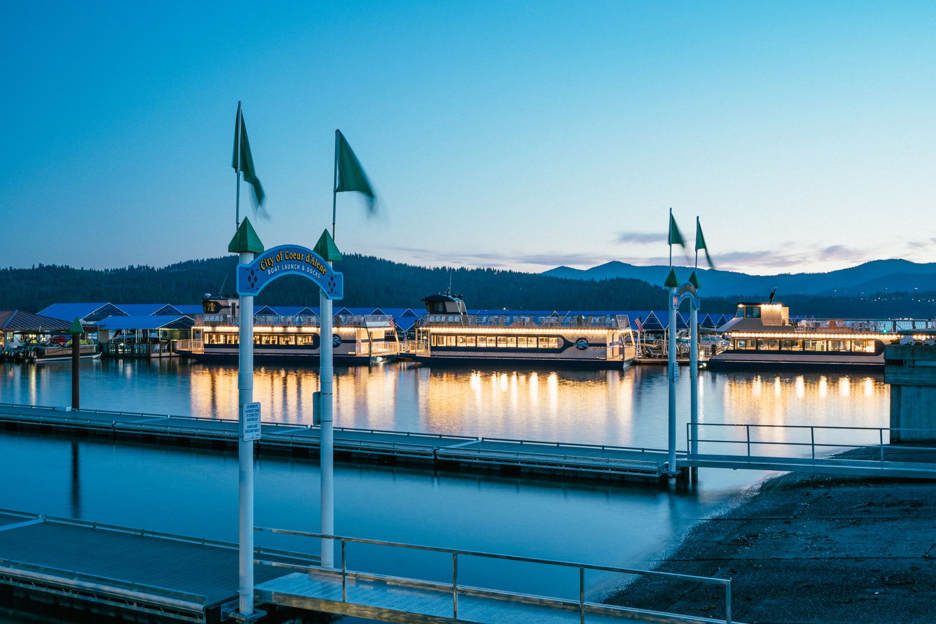North Idaho marina and water at sunset