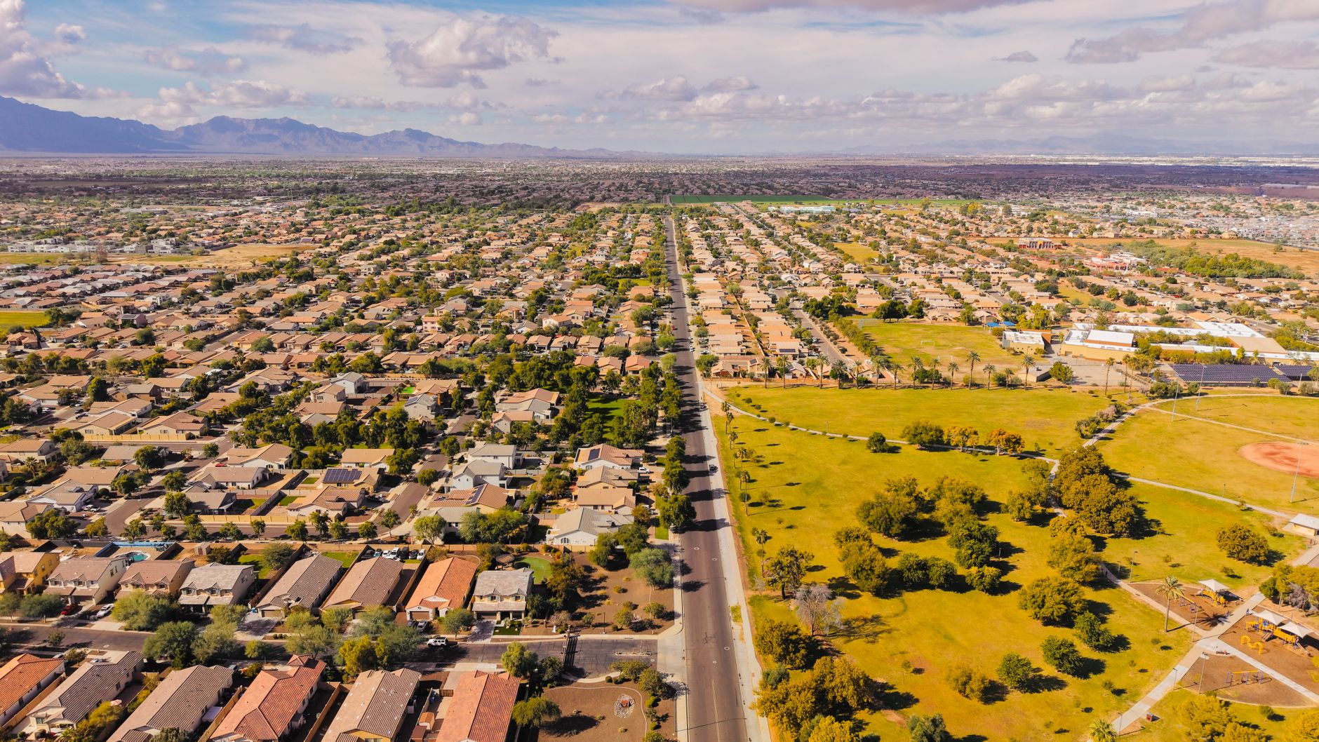 Aerial view across an Arizona neighborhood