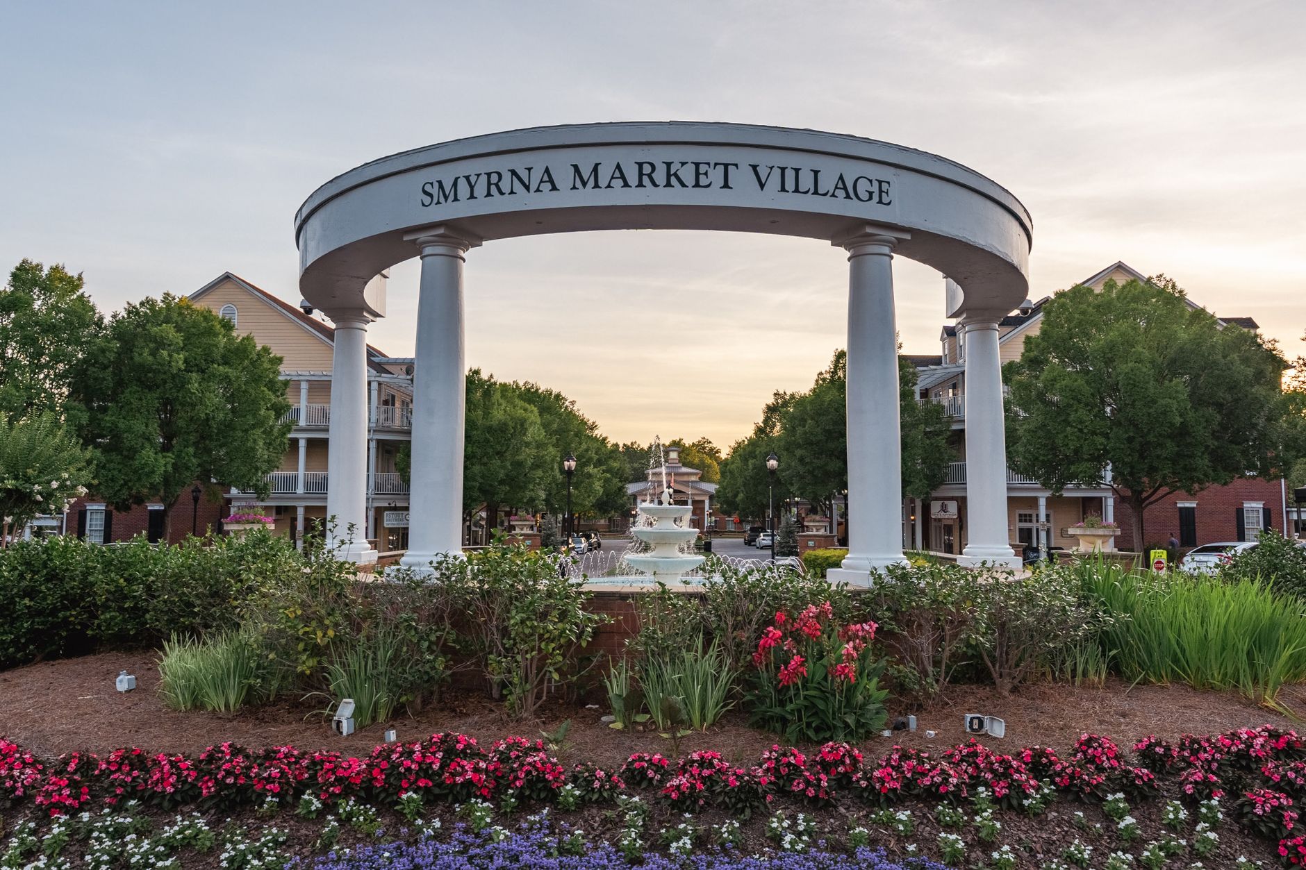 Smyrna Market Village entrance and gardens