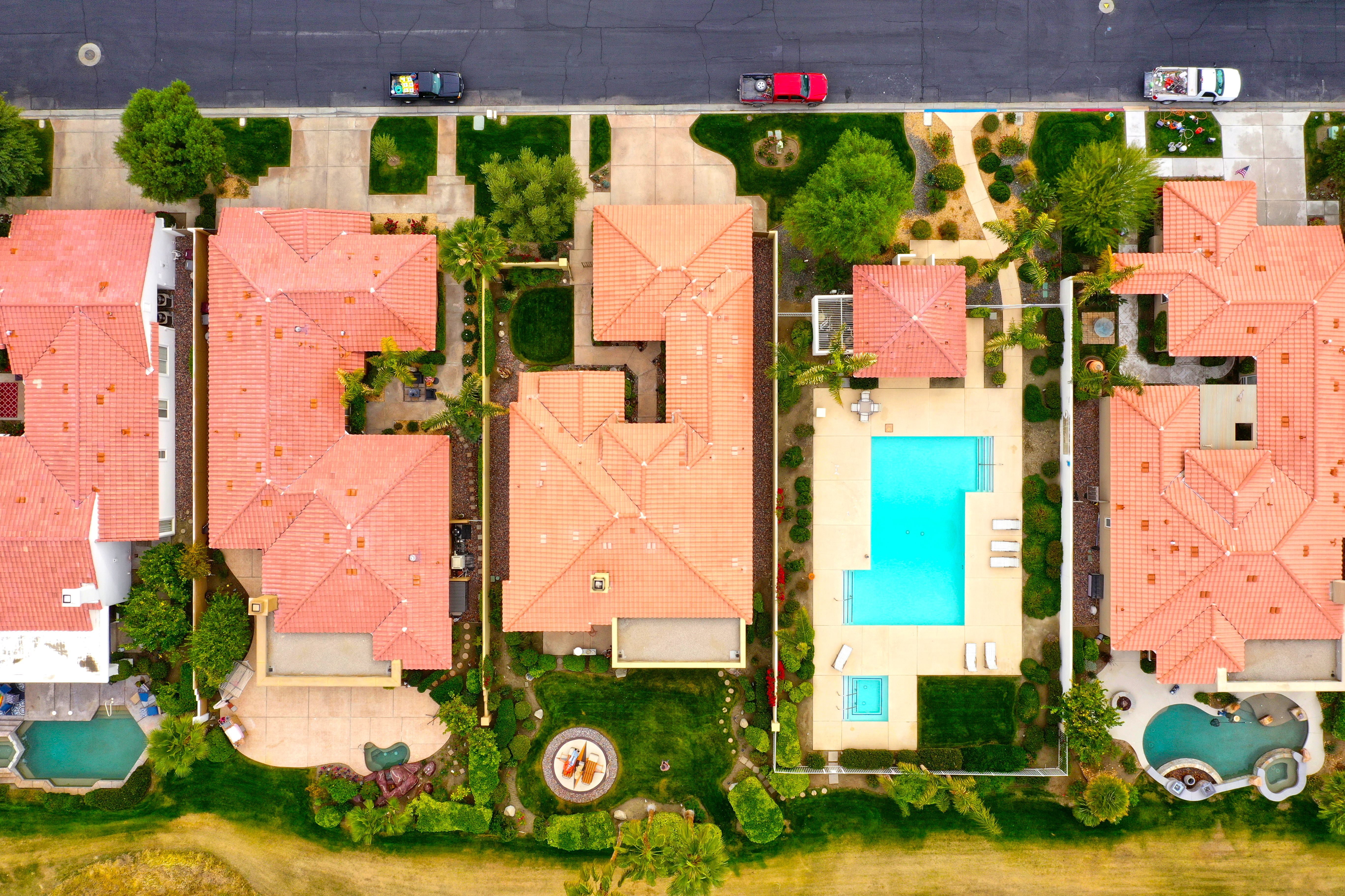 Green Valley neighborhood with landscaped homes and pools